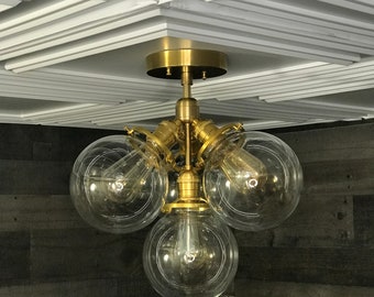 Thalia Modern Ceiling 4 Light 6in Globe Mid Century Globe Semi Flush