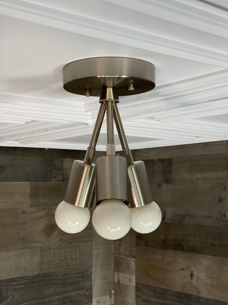 Hera Modern 3 Light Mid Century Semi Flush Brushed Nickel