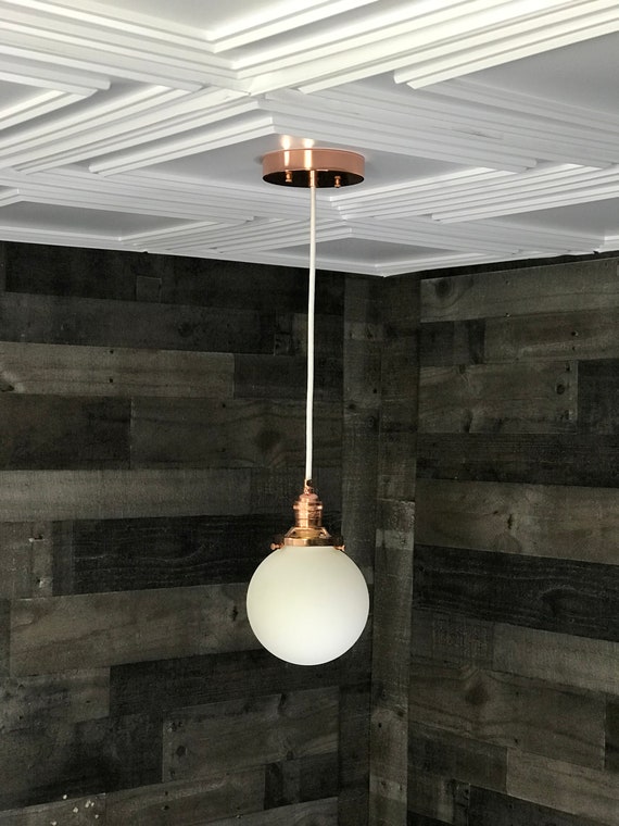 Polished Copper Modern Pendant Light 6 Inch Glass Globe Hanging Fixtures Lamps