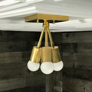 Hera Modern 3 Light Mid Century Semi Flush Raw Brass