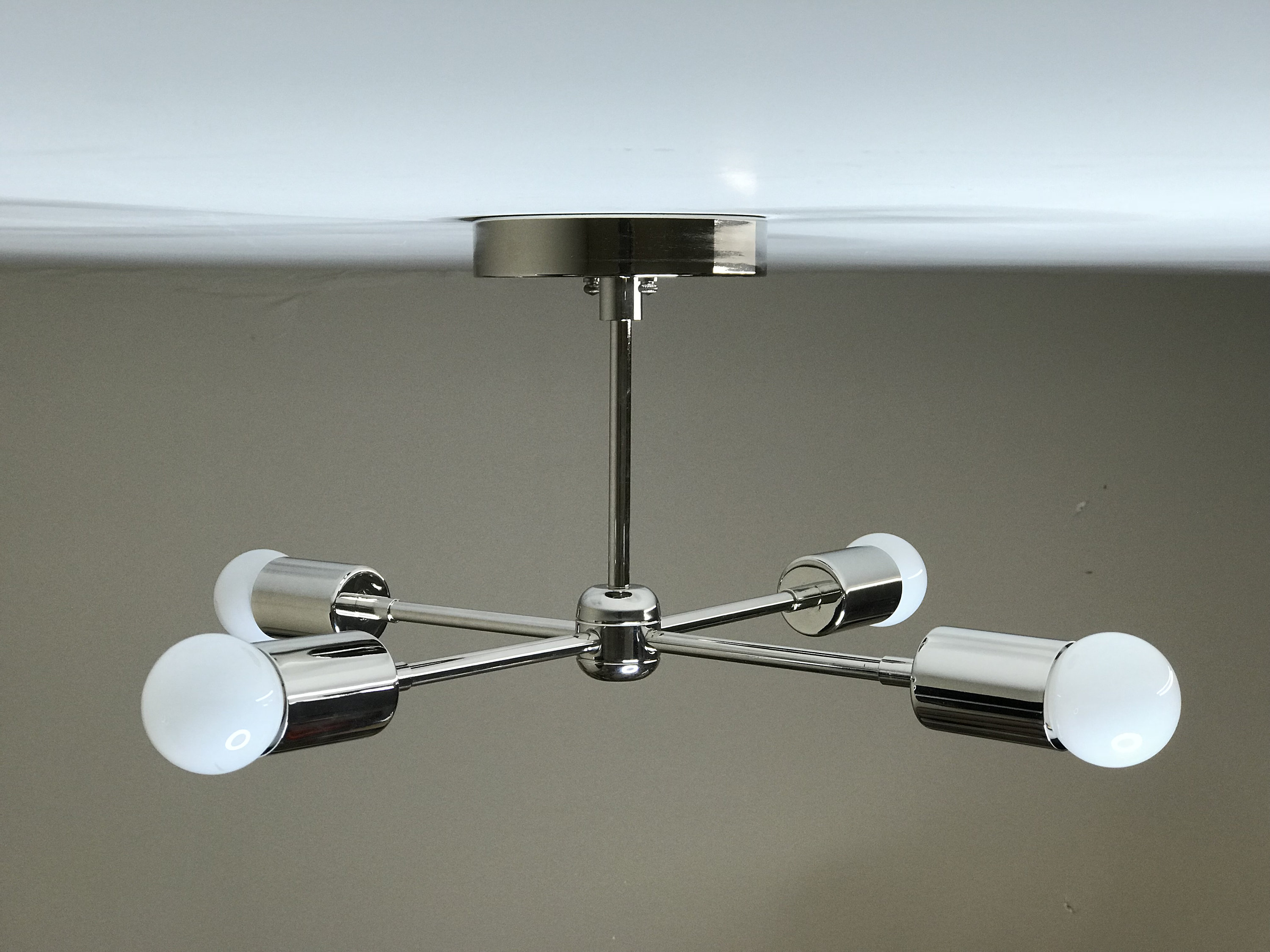 Polished Nickel Modern Chandelier 4 Light Sputnik Mid Century Polished Nickel Modern Chandelier 4 Light Sputnik Mid Century Industrial