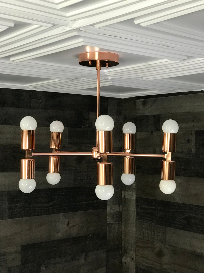 Poliertem Kupfer Moderne Sputnik Kronleuchter 5 Arm 10 Licht Mid Century Industrie Hängen Deckenleuchte