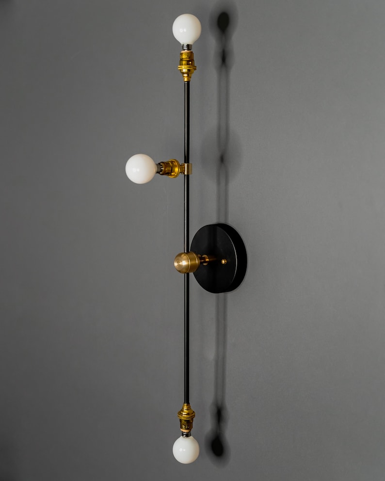 Nova Modern 3 Light Candelabra Mid Century Bathroom Hallway Vanity Sconce Black & Brass