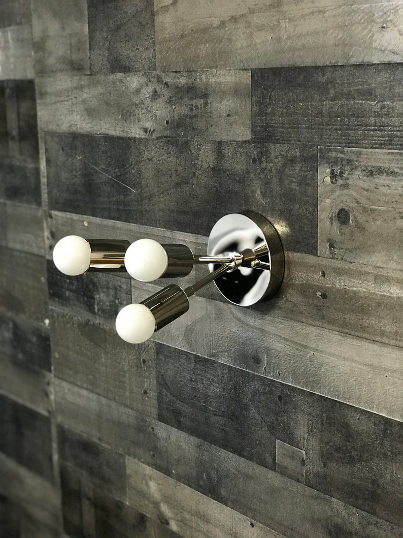 Gold Raw Brass Modern 3 Bulb Sputnik Mid Century Industrial Vanity Bathroom Light