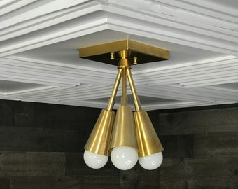 Theseus Modern 3 Cone Light Mid Century Semi Flush