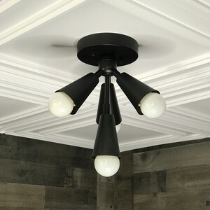 Cronus Modern 4 Cone Light Mid Century Semi Flush Matte Black