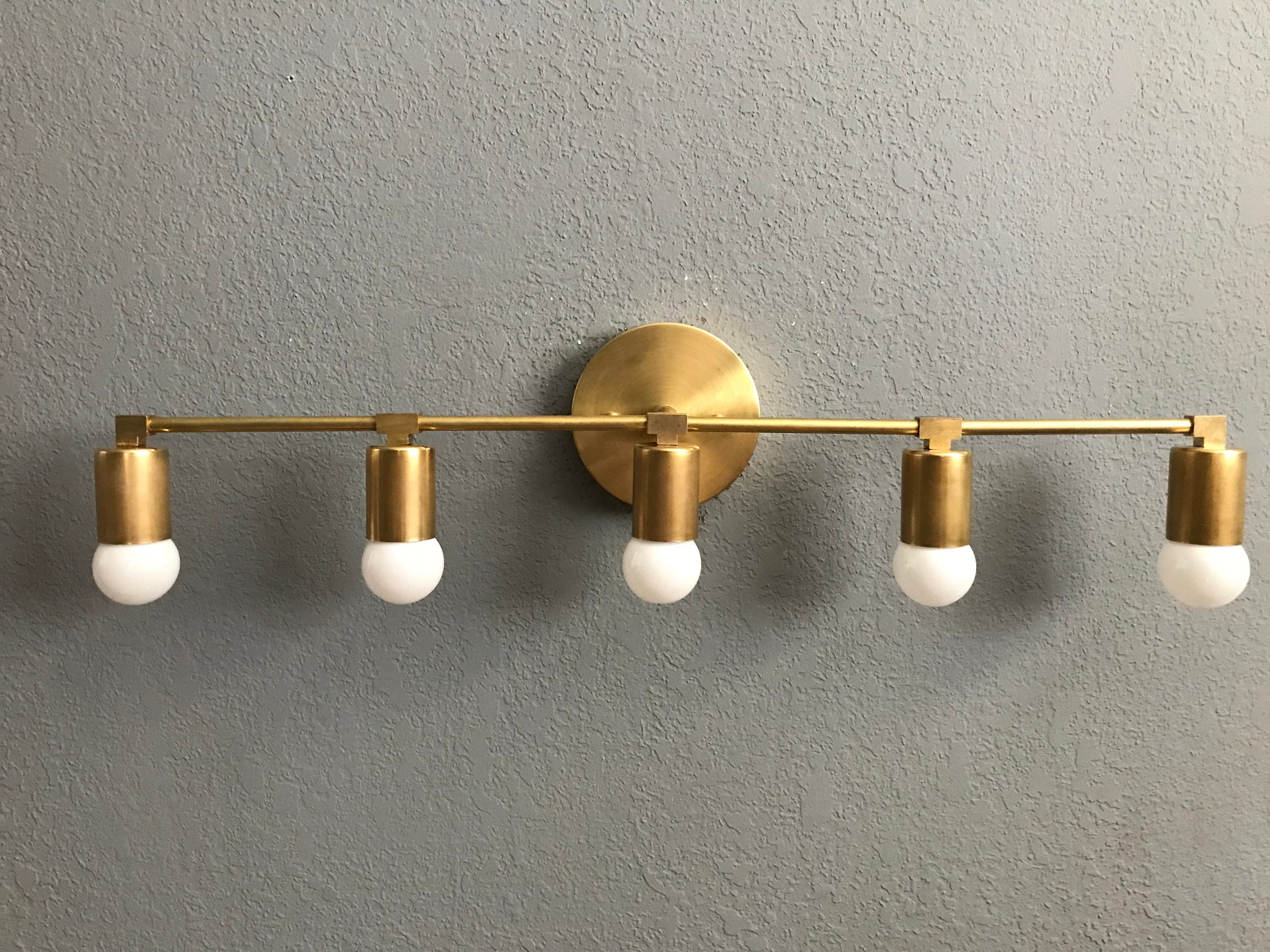 Wall Sconce Gold Raw Brass 5 Bulb Vanity Light Fixture Bathroom