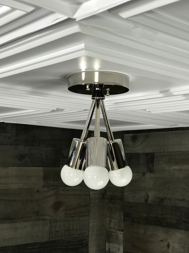 Hera Modern 3 Light Mid Century Semi Flush Polished Nickel