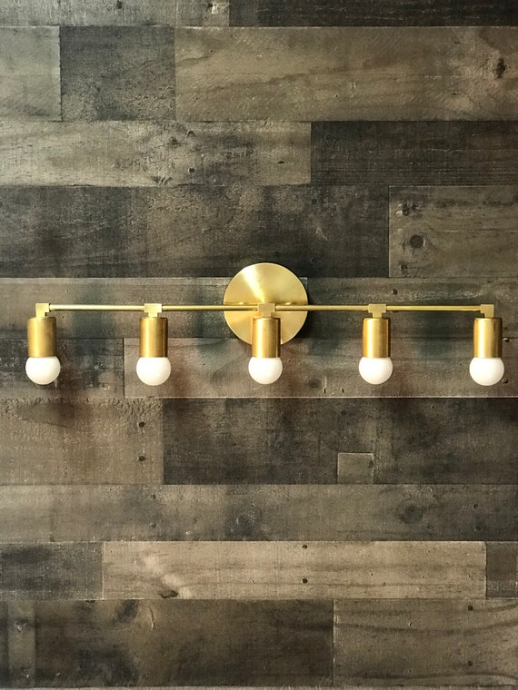 Wall Sconce Gold Raw Brass 5 Bulb Vanity Light Fixture Bathroom Lighting Mid Century Modern Contemporary