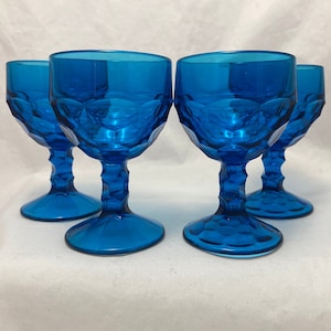 Viking Glass Bluenique Wine Glass / Sherry Glass Set, Four Small 4.5 Inch Georgian Honeycomb Goblets