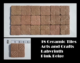 Arts & Crafts Ceramic Tiles: 18 Antique Pink Beige Labyrinth Tiles, 3x3 Inches