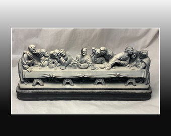 1965 Last Supper Chalkware Figurine, Silver Air Brushed, 15 Inches