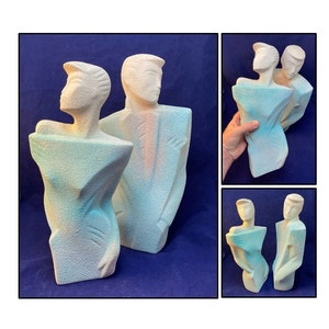 1980s Art Deco Revival Sculptures, Linsey B Balkweill Style, Two Retro Modernist Busts, 14 + Inches Tall