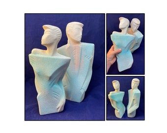 1980s Art Deco Revival Sculptures, Linsey B Balkweill Style, Two Retro Modernist Busts, 14 + Inches Tall