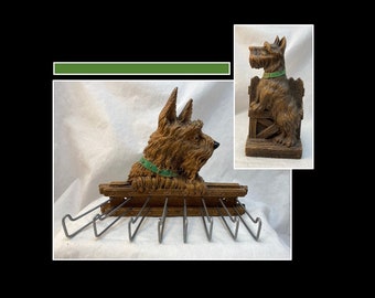 Vintage Syroco Wood Scottish Terrier Tie Rack & Brush Holder