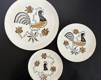 Good Morning Rooster Plates by Royal China, Two Place Settings, Six Plates, Mid Century Kitchen