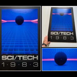 1983 Science and Technology Poster, Tron Style Design, Early Sci/Tech Computer Art Print on Board, Scarce Tech Poster, Attribution Unknown