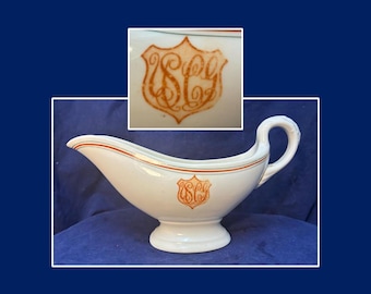 United States Coast Guard Gravy Boat Dinnerware, Scarce "USCG" Script Logo, Lamberton China, circa 1920