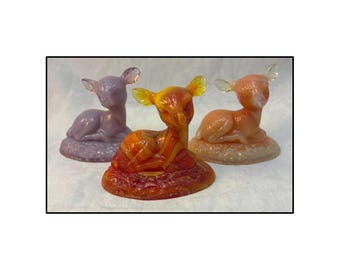 Boyd's Crystal Art Glass Bingo the Deer, Three Glass Figurines, Second Five Years