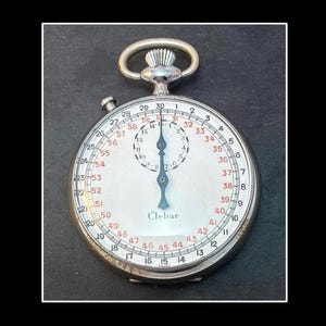 Clebar Stopwatch Timer, Vintage Swiss Timepiece, Mechanical Movement, Stainless Steel, Working Condition, circa 1940