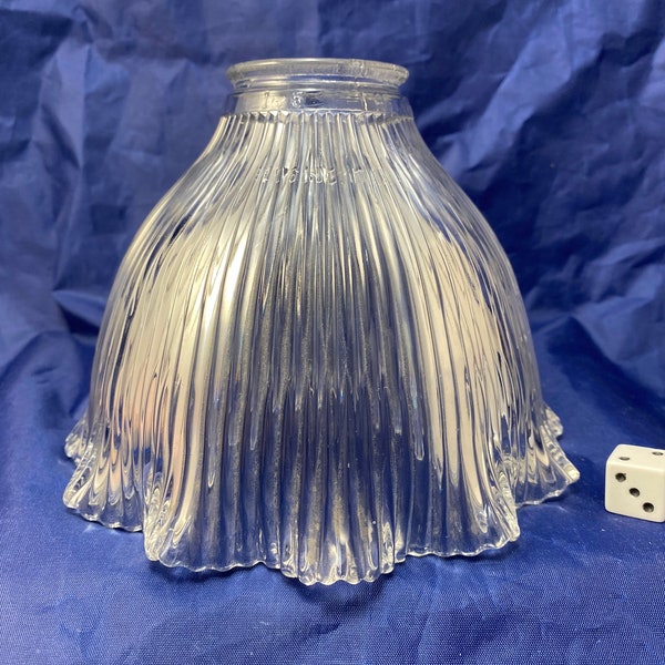 Halophane Intensive Glass Light Shade, Clear Ribbed w Ruffled Rim, 106/30 I-5 with 2.25 Inch Fitter, circa 1930-1940