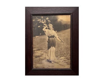 Paul Thumann "Spring", Victorian Art Nouveau Print in Original Wood Frame, circa 1890