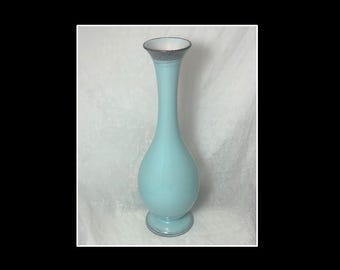 Vintage Waechtersbach Keramik Vase, Robin's Egg Blue Satin Glaze, West German Pottery, Tall Bud Vase 12 Inches