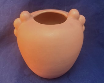 Mid Century Modern Button Vase, Pink Satin Matte Pottery