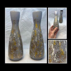 Pair of West German Midcentury Bud Vases, Carstens Tonnieshof (?), Two 7.5 Inch Vases, Modern Abstract German Ceramic, circa 1960s