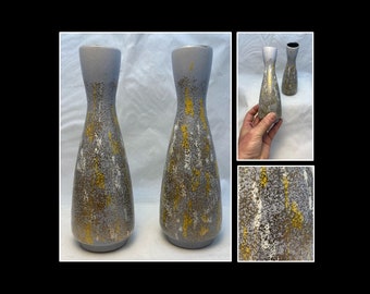 Mid-Century Modern Bud Vases: West German Ceramic Pair, Confetti Glaze