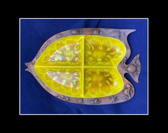 Vintage Treasure Craft Fish Tray: Yellow Lava Glaze, 1970s Kitsch Serving Tray