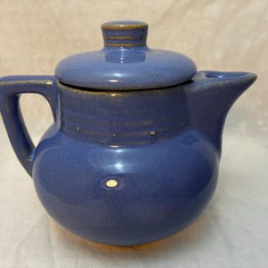 Vintage McCoy Salada Individual Teapot, Blue Glaze w Knob Handle, 4" Personal Size Tea Pot with Lid, Made in USA