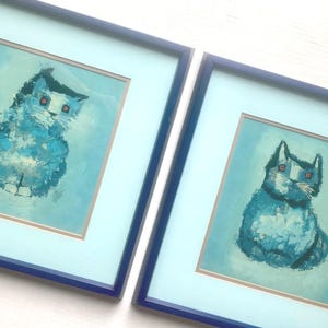 Cat Prints by Margaret Layton, &quot;He Cat, She Cat&quot; Published by Edward Art Products, Chicago, Matching Frames, Midcentury Modern Wall Art