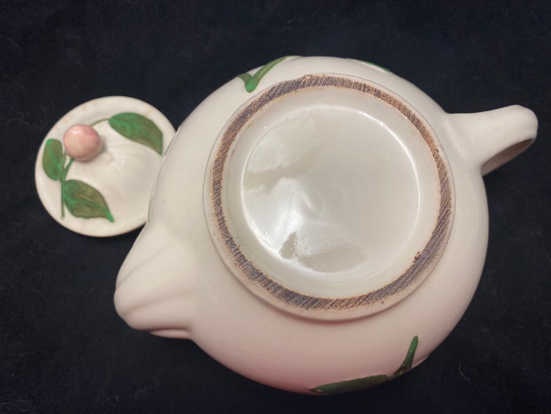 Shawnee Embossed Rose Teapot Four Cup Pot Circa 1950 Cream with Raised Pink Rose Pattern Made in USA