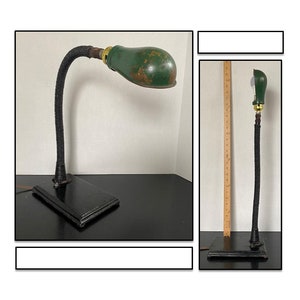 Industrial Gooseneck Lamp, 27 Inches Tall w Green Metal Shade, Hubbell Style Shop Lamp, Steampunk Design, circa 1950.