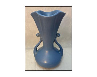 Red Wing Rumrill 505 Vase, Scroll Handle Vase Matte Blue Periwinkle
