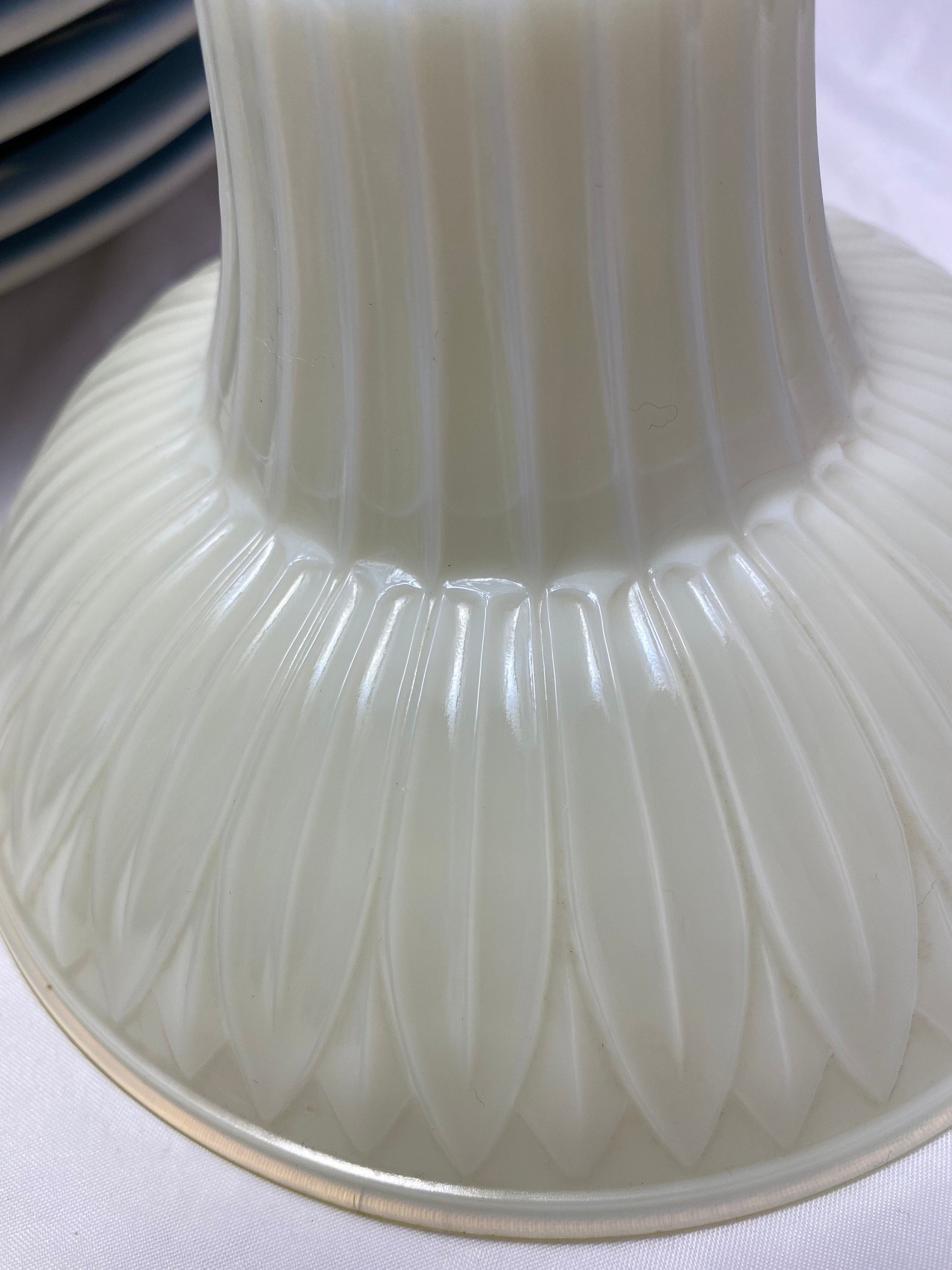 Four Vintage Custard Glass Embossed Slip Shades Circa Etsy