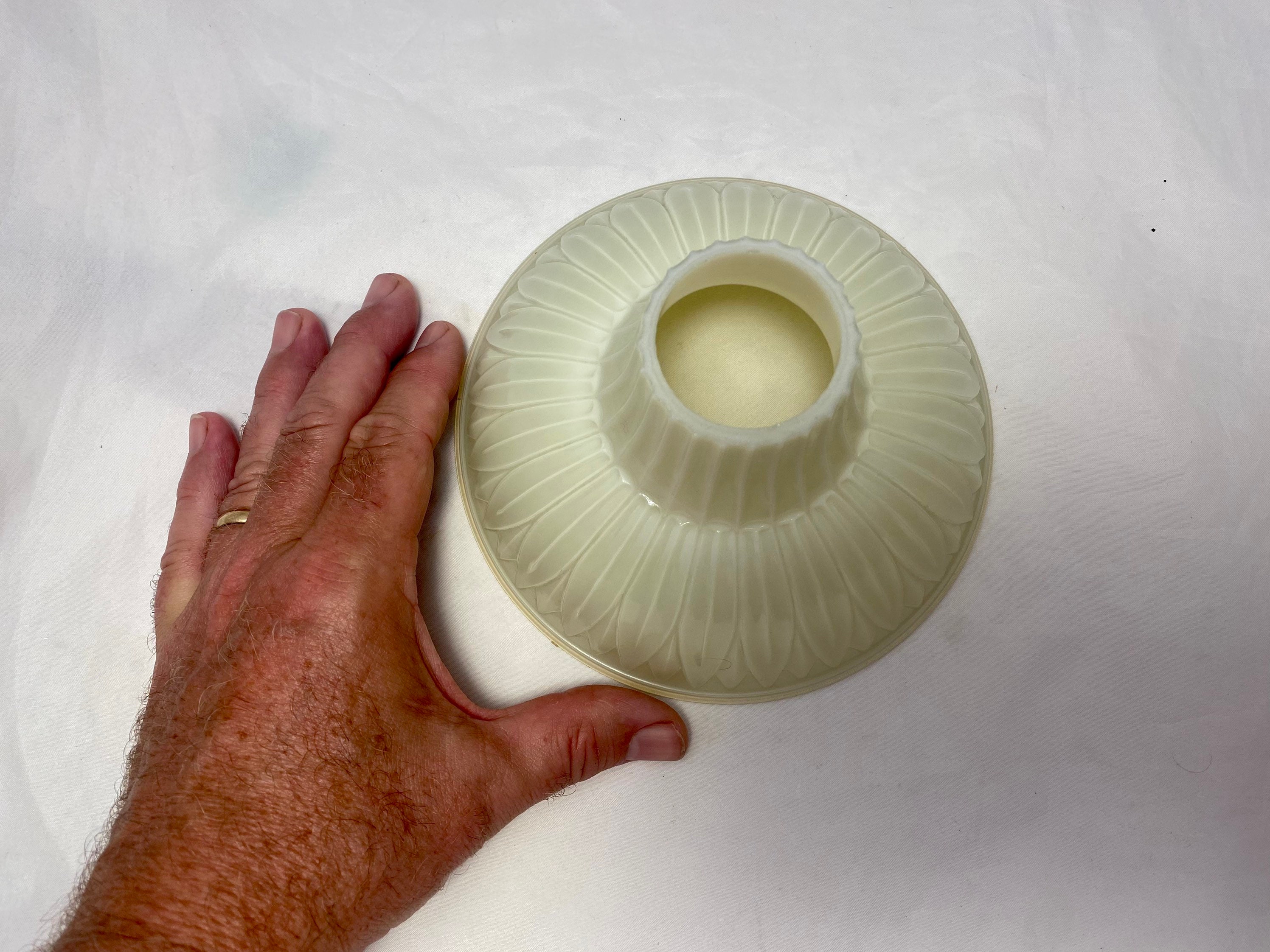 Four Vintage Custard Glass Embossed Slip Shades Circa Etsy