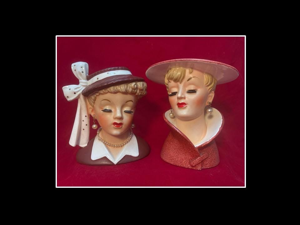 ヴィンテージ ビンテージ レディヘッドベース 陶器製の置物花瓶 薄紫と