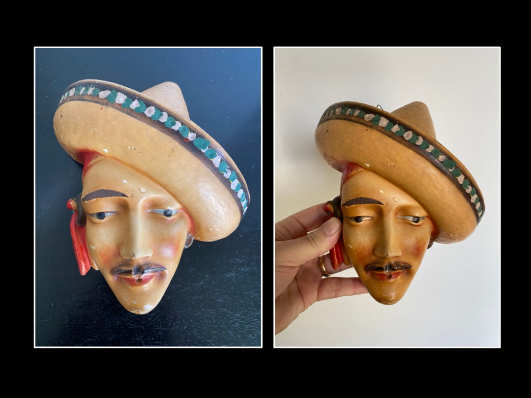 Chalkware String Holder Mexican Man / Senor Head Wall Etsy