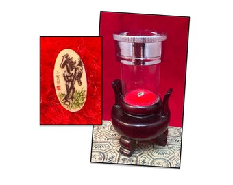 Vintage Chinese Micro Horse Painting, Asian Decor, Rosewood Magnifier Box w Horse Painting
