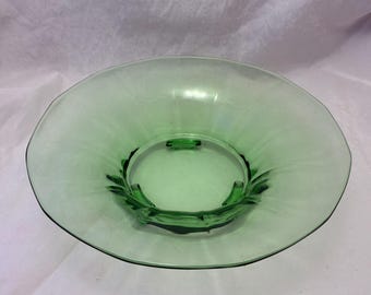 Antique Uranium Glass Console Bowl, 12 Inches, Unmarked Green Depression Glass Footed Centerpiece Bowl