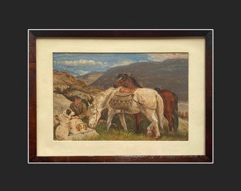 Antique Scottish Highlander Watercolor Painting: A. Smart, Circa 1890