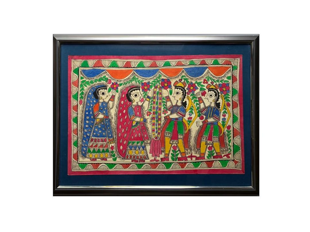 Madhubani Mithila Painting, Varmala Hindu Wedding, Original Indian Folk ...