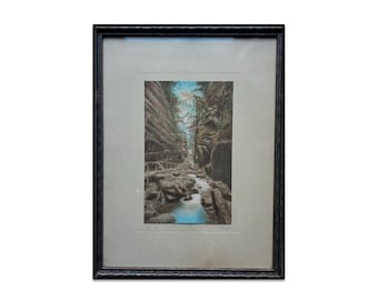The Flume Franconia Notch New Hampshire, Hand Tinted Photograph by Charles Sawyer, Colorized Souvenir Photograph, circa 1930