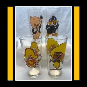 1973 Pepsi Collector Series Warner Brothers Tumbler Set |  Exc Cond |  4 Glasses | Yosemite Sam, Speedy Gonzales, Porky Pig and Daffy Duck