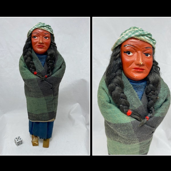 Vintage Skookum Doll, 11 Inches, Native American Woman with Wool Clothing, Native American Doll