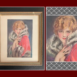 Ready For The Opera by Earl Christy, Flapper in Fur Coat, Old Issue Antique Print in Period Frame, circa 1930s