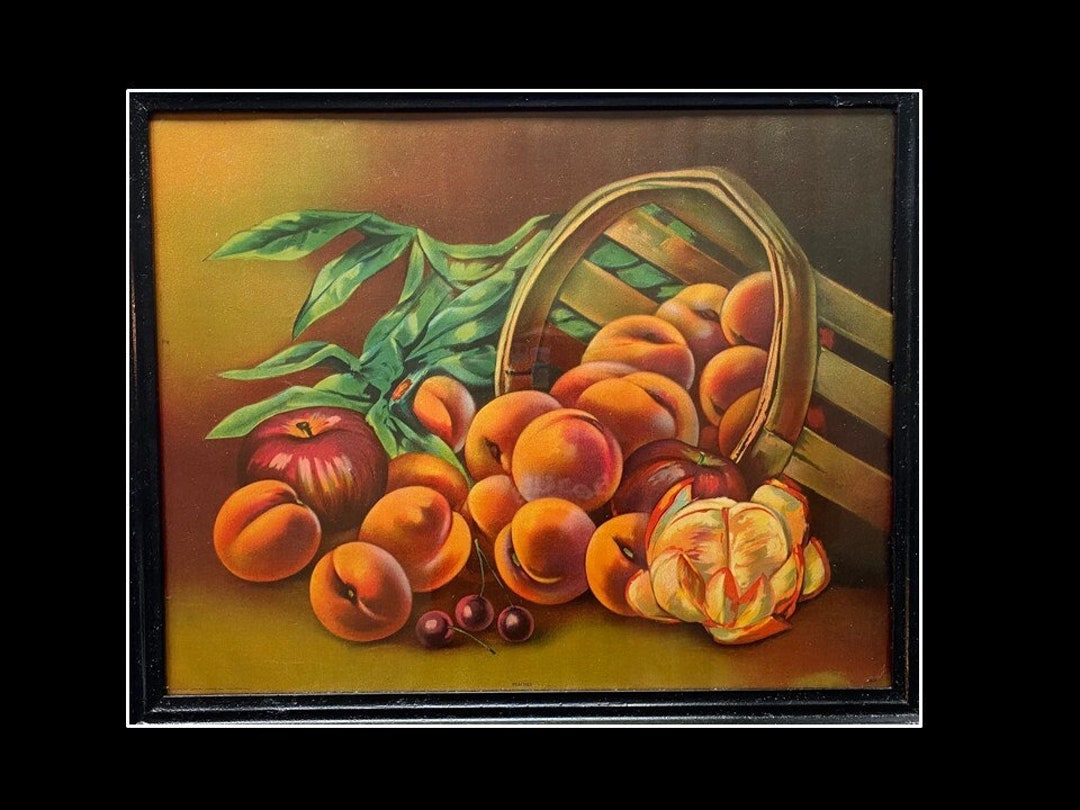 Antique Peaches Still Life Print by James Lee, 1905, Refurbished Wood ...