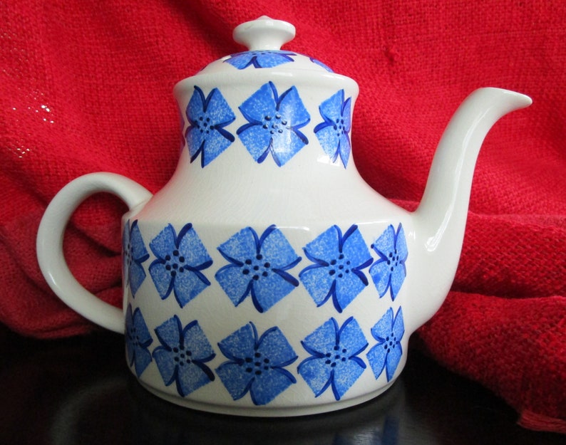 Made in Stratford England Mid Century Modern Design with Blue Fowers Arthur Wood Teapot